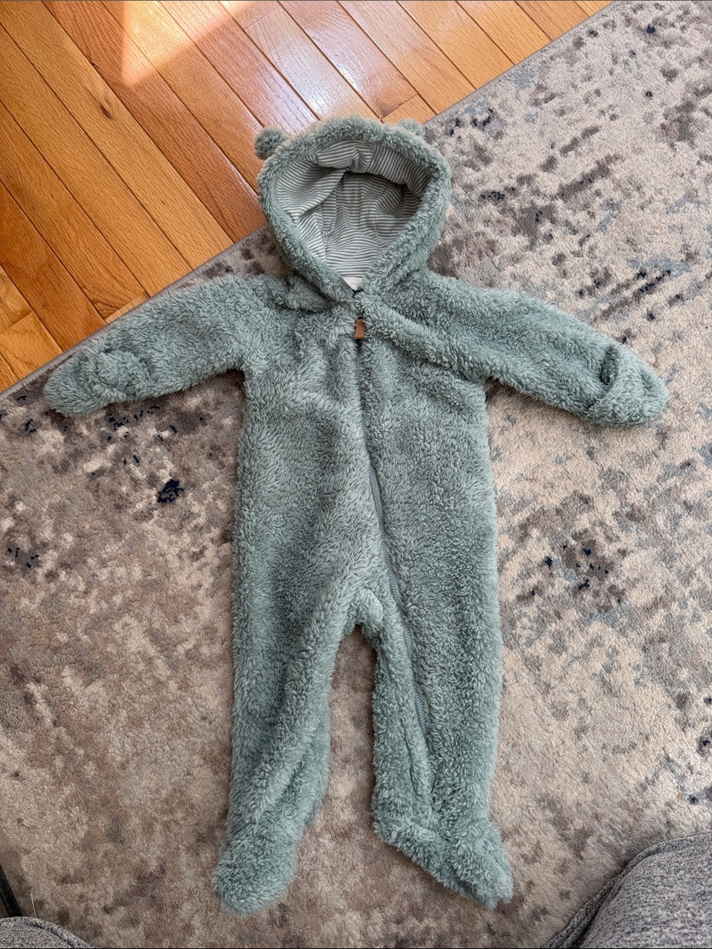 Carter's Plush Fleece Light Teal Hooded Baby One-Piece